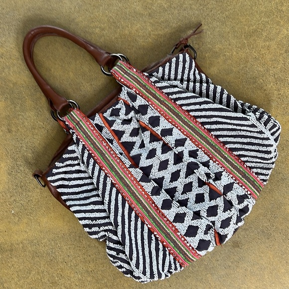 Anthropologie Lucky Penny Beaded Boho Geometry Bag Purse Tote - Picture 3 of 11